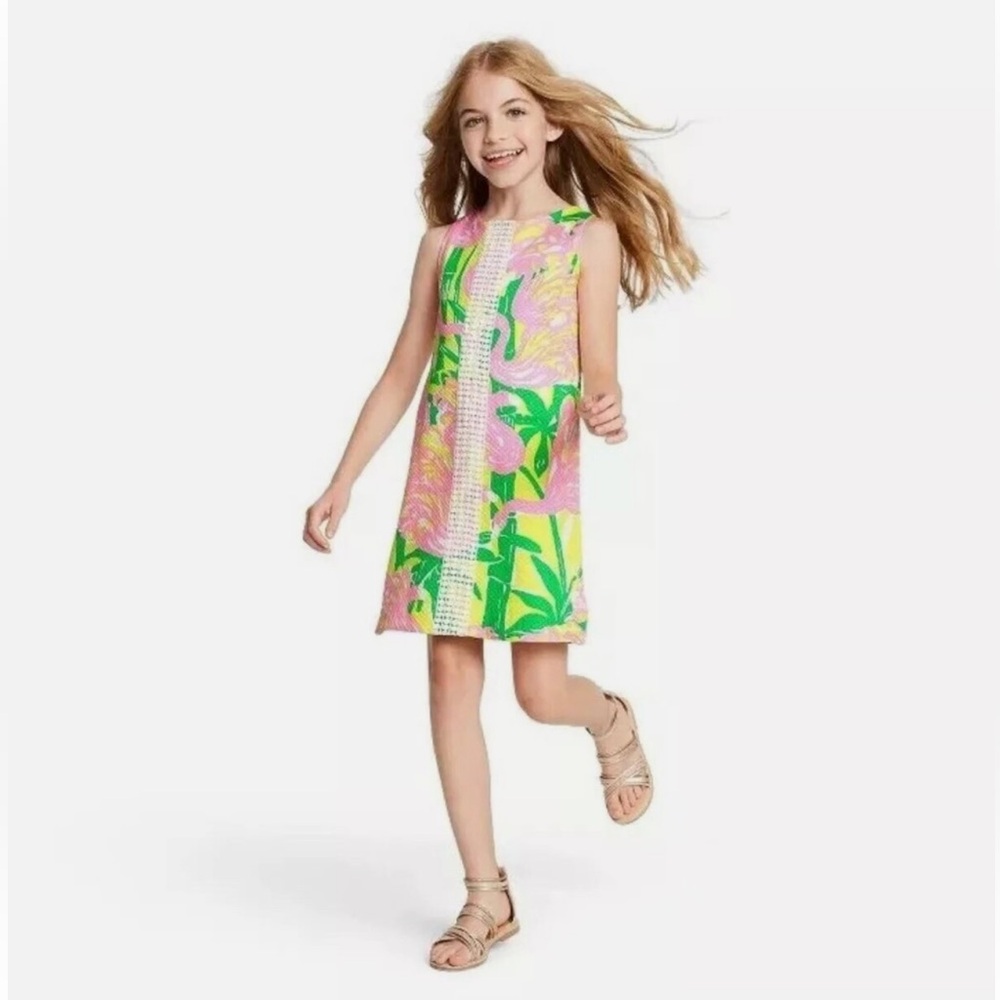 Lilly Pulitzer for Target Pink and Green Tropical Dress Size Large (10-12)